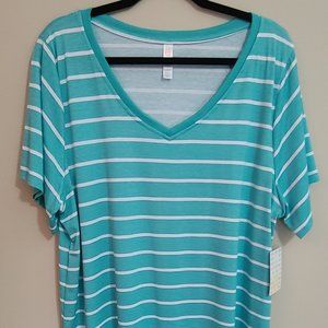 3x Womens Lularoe V Neck Christy T Seafoam Green and White Stripes
